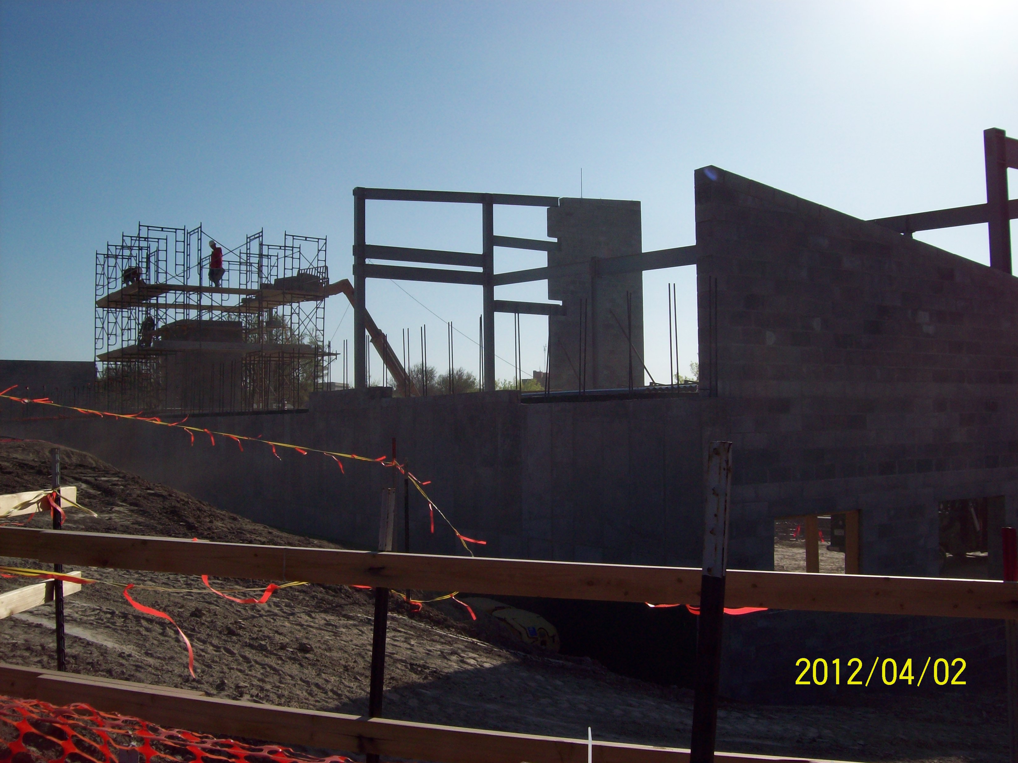 Crew working on elevator shaft